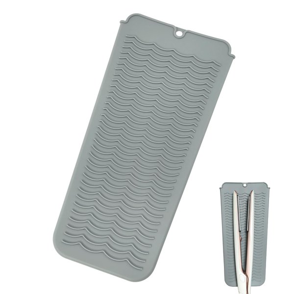 Medsuo Heat Resistant Silicone Mat Pouch for Curling Irons, Hair Straightener and Other Hair Styling Tools Portable Travel Curling Iron Mat Pouch 11" x 5.5" Grey