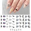 12 Sheets Moon Stars Nail Art Stickers Horrifying Eyes Nail Water Decals Transfer for Nails Sun Blue Crystal Designs Water Slider Nail Stickers Snake Nail Decoration Supplies for Women DIY Manicure