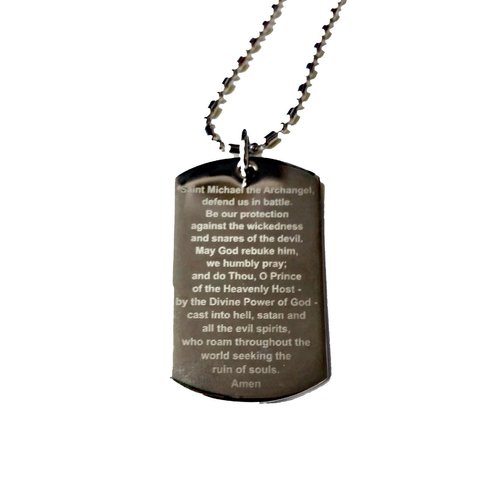 Hat Shark Christian Jesus Christ Angel Prayer to St Michael The Archangel Double Sided Logo - Military Dog Tag, Luggage Tag Metal Chain Necklace