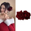 Flower Hair Clips Rose Clip for Women Hawaiian Flower Hair Clips Hair Accessories for Girls Rose Barrette for Women Bridesmaids Bride Bachelorette Wedding Hair Clips Dark Red