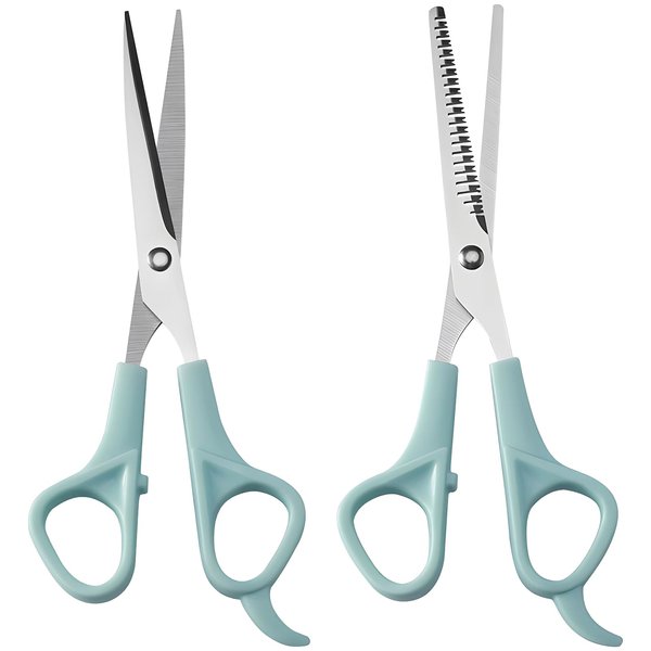 Hair Cutting Scissors and Thinning Shears, 2 Pack 6 inch Professional Stainless Steel Barber Scissors with Sharp Blades, Ergonomic Hairdressing Scissors for Men Women Kids and Pets Hair