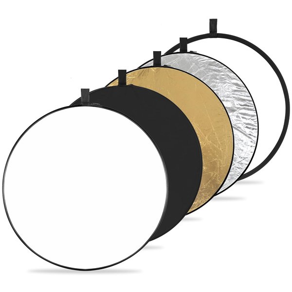 K&F Concept 5-in-1 Light Reflector 22" (56cm) Photography Diffuser Collapsible Portable for Studio and Outdoor Lighting Gold Silver White Black Translucent
