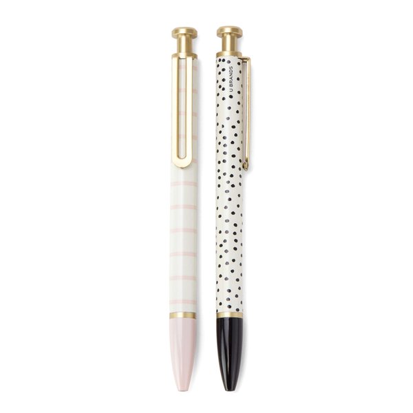 U Brands Monterey Ballpoint Pens, Set of 2, Stripes And Dots With Gold Details, Bold (1.0 mm) Point, Black Ink