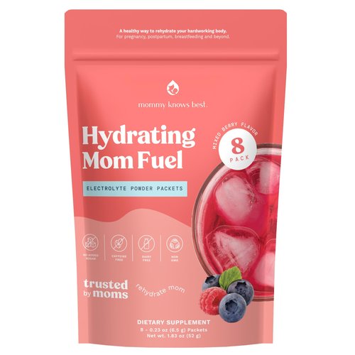 Mommy Knows Best Mom Fuel Electrolyte Drink Mix for Moms, Hydration Support - for Pregnancy, Prenatal, Electrolytes + Trace Minerals, Lactation Drink Mix Supplement (8 Count)