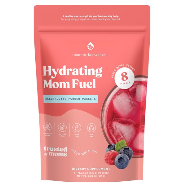 Mommy Knows Best Mom Fuel Electrolyte Drink Mix for Moms, Hydration Support - for Pregnancy, Prenatal, Electrolytes + Trace Minerals, Lactation Drink Mix Supplement (8 Count)