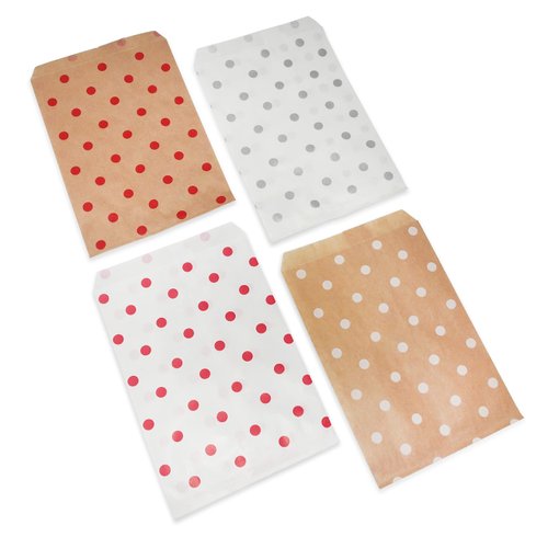 CuteBox Flat Paper Red/White/Silver Polka Dot White/Kraft Gift Bags (5" x 7") for Merchandise, Crafts, Party Favors, Retail, Handmade Goods, Arts and Crafts, Outdoor Events, Holidays, Weddings 400pc