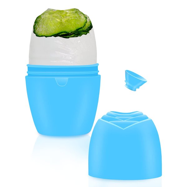 Upgraded Ice Mold for Face, Reusable Face Ice Mold with Stopper, Facial Ice to Tighten & Tone Skin, Ice Roller Mold to De-Puff The Eye Area, Perfect Gifts for Girls and Women (Blue)