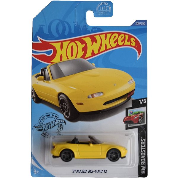 Hot Wheels '91 Mazda MX-5 Miata, [Yellow] 208/250 Roadsters 1/5