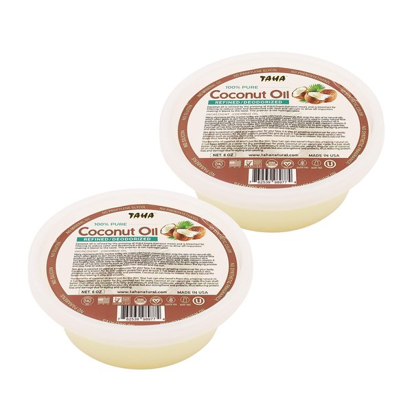 TAHA Natural Coconut Oil, Refined, All-in-One Nourishment for Hair & Body, Protecting & Moisturizing, Great for Sensitive Skin, Neutral Scent, 6 Oz (Pack of 2)