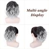 Cisyia Ponytail Extension, Black Mix Gray to Platinum Drawstring Ponytail for Women, Clip in Wavy Curly Ponytail Hair Extensions Short Soft Synthetic Hairpiece for Daily Use