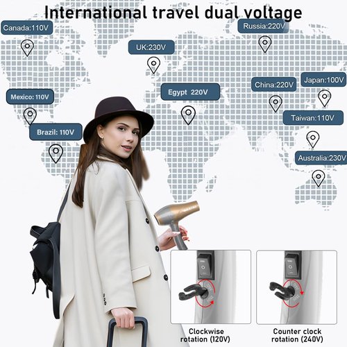 OHJUMP Travel Hair Dryer Blow Dryer with Diffuser, Portable Small Dual Voltage Compact Hairdryer, EU Plug, 1875W Powerful Fast Dry, Folding Handle, Diffuser Hair Dryer Rose Gold