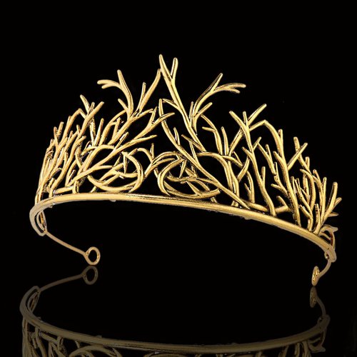 winvin Alloy Branch Crown Queen Crown For Cosplay Birthday Wedding Halloween Costume Party Decorations (Dark Gold)
