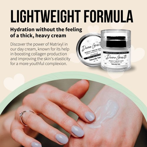 Naturally Vain Derma Growth - Matrixyl 3000 Facial Day Cream, Handmade, Natural Ingredients, Vitamin E, Shea Butter, Mature Skin, Anti-Aging Face Cream, Lifting, Firming, 1.5 oz