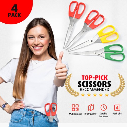 G.CATACC 4-Pack Scissors All Purpose with Ultra Sharp Blade, Comfort-Grip Handles for Office Home School Sewing Fabric Craft Supplies, Right/Left Hand User