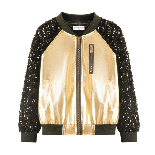 WELAKEN Sequin Bomber Jacket for Little Girls II Kid's Lightweight Flight Jacket