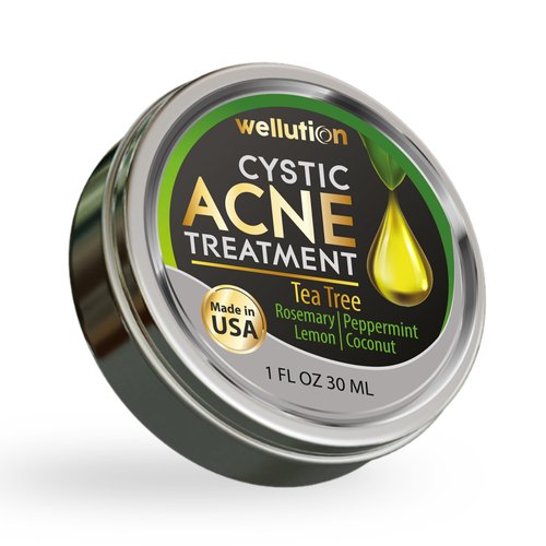 Wellution Cystic Acne Treatment Cream - Natural Pimple and Scar Remover with Tea Tree Oil - Effective Overnight Face Treatment for Acne Spots, Pimples and Scars - 1oz