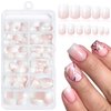 LoveOurhome 144pc Short Square Press on Nails Fake Nails Ombre Glue on Nails White Pink Ombre Pink Press on Nails Short False Nail Artificial Fingernails Women Stick on Nails with Glue Adhesive Tabs