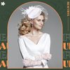 3 Pieces Fascinator Hat for Women Tea Party Derby Hat with Veil Feather Funeral Headpiece Lace Gloves Pearl Necklace (White)