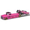1957 Chevy Flatbed Truck and 1959 Chevy Impala SS Hot Pink with Black Top and Graphics Elite Transport Series 1/64 Diecast Models 15055-22A