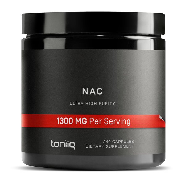 Toniiq 1300mg NAC - 4 Month Supply - Min. 98%+ Tested Purity - Ultra High Strength Bioavailable NAC Cysteine Supplement - 240 Vegetarian N Acetyl Cysteine Capsules -Lab Tested TQ