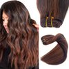 Sew in Hair Extensions Real Human Hair,Hand Tied Weft Hair Extensions Human Hair Bundles 18 Inch 100G Dark Brown Balayage Auburn Brown Hair Extensions Real Human Hair Weft Sew in Hair Extensions