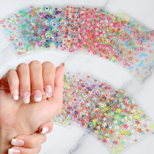 30 Sheets Flower Nail Stickers 3D Self Adhesive Colorful Daisy Nail Decals Cute Nail Stickers DIY Nail Art Stickers Flower Nail Decals for Women Girls Nails Decoration
