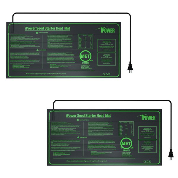 iPower 2-Pack Durable Waterproof Seedling Heat Mat 10" x 20" Warm Hydroponic Plant Germination Starting Pad, Black