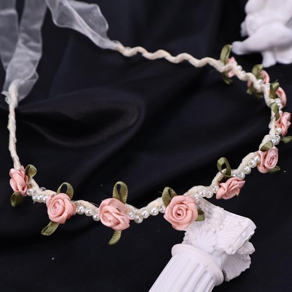 yuruyi Flower Crowns for Women，Adjustable Floral Headband for Bridal Wedding Festival Headpiece, Hair Wreath Flower Girl Flower Crown for Wedding Girl (Pink, Adjustable)
