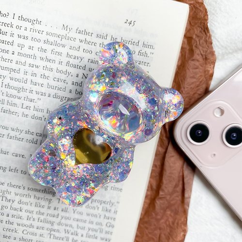 Purple Bear Mobile Phone Finger Stand, Cute Glittery Bear Phone Holder Support Cell Phones and Accessories, Comfortable Grip Anti-Slip Creative Cell Phone Stands, Cell Phone Grips