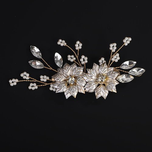 BERYUAN Gold Leaves Flower Pearls Hair Clips Gold Wedding Hair Clips Wedding Bridal Hair Clips Pearls Rhinestone Bridal Hairpiece for Brides Bridesmaid Girls