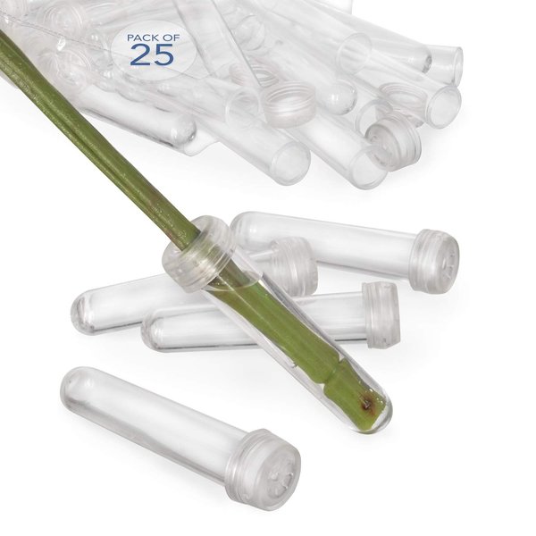 Royal Imports Floral Water Tubes/Vials for Flower Arrangements, Clear - 3" (1/2" Opening) - Standard - 25/Pack - w/Caps