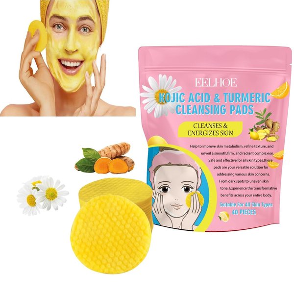 Turmeric Kojic Acid Cleansing Pads, Deep Cleansing Face Skin Kojic Acid and Turmeric Exfoliating Cleansing Pads for Face. (pink)