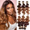 2 Tone Ombre Brazilian Body Wave Hair 3 Bundles Brazilian Remy Virgin Human Hair Weave Bundles 100% Unprocessed Body Wave Human Hair Extensions T4/30 Medium Brown/Medium Auburn(10 12 14)