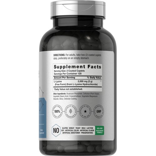 Horbäach L-Lysine | 2000mg | 240 Caplets | Vegetarian, Non-GMO, and Gluten Free Supplement