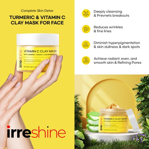 irreshine Turmeric Vitamin C Clay Mask: Turmeric Face Mask Vitamin C Clay Mask Clay Mask for Face Clay Face Mask - Vitamin C Clay Mask with Turmeric Vitamin C Face Mask 5.07oz/150ml