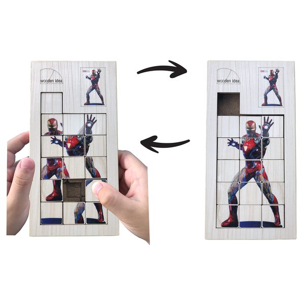 Wooden Collect Avenger Transformation Display Play Smart Logic Block Puzzle Supper Brain Teaser Learning Educational Toys Gift Family Fun Art (Iron)