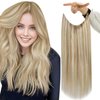 Fshine Hair Extensions Human Hair Honey Blonde Highlighted Platinum Blonde 12 Inch Remy Hair Extensions Wire Hair Extensions Invisible Hairpieces Secret Fish Extensions 70g