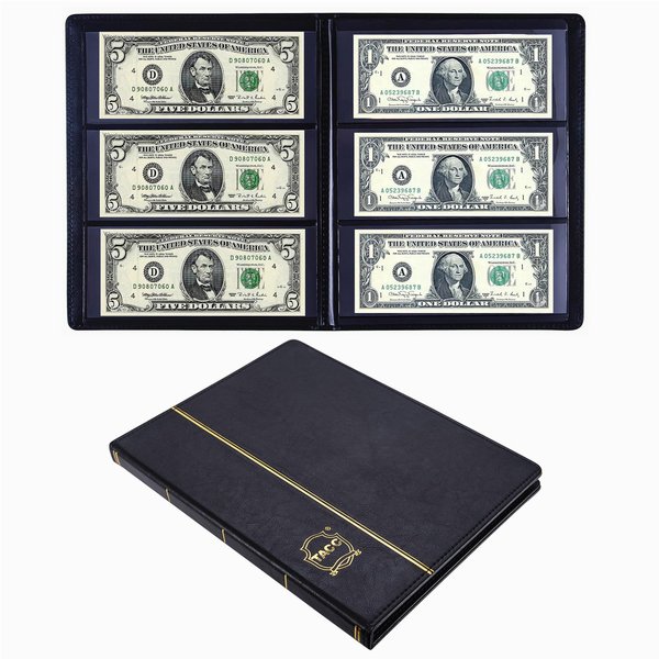 Ettonsun Leather 60-Pocket Dollar Bill Holders for Collectors Paper Money Album Currency Collection Supplies Book Travel Banknote Stamp Storage,Collection Folder for paper souvenirs, Black