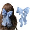 papasgix Hair Bow Clips for Women, Hair Ribbons Big Hair Bow Clips Solid Color Long Silk Ribbon Bow Hair Clip Silk Hair Bows Ribbon for Women Girls (1, Blue)