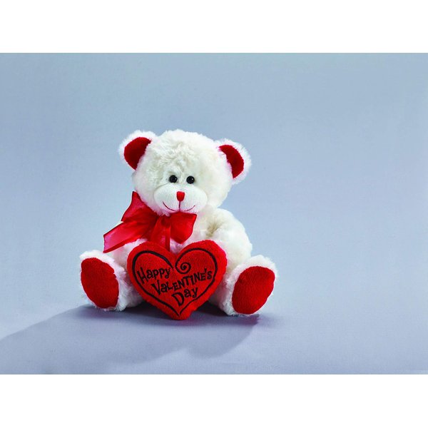 Happy Valentine's Day Bear 8" Animal Plush- White with Red Message Pillow