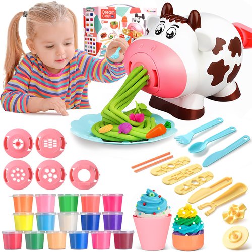 Dough for Kids Play Tool Set for Toddlers, 36Pcs Kitchen Creations Noodle Playset and Ice Cream Maker Machine Dough for Kids Play Kit for Kids Birthday for Kids (16 Colors Dough Included)