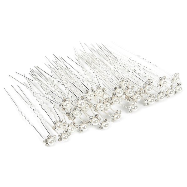40-Pack Wedding Hair Pins - Decorative Bridal Hair Accessories, Flower Rhinestone Hair Clips, Silver - 2.75 Inches