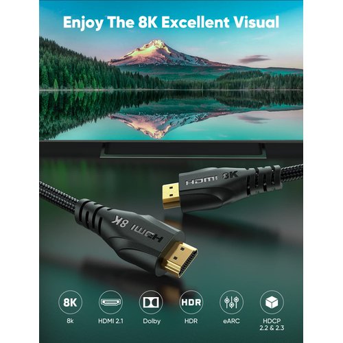 Cratree HDMI Cables 15FT Long - 8K Ultra High Speed HDMI Cable,48Gbps HDMI Braided Cord,8K 60hz,4K 120hz,eARC,HDCP 2.2&2.3 - Compatible for HDTV/PS5/Xbox