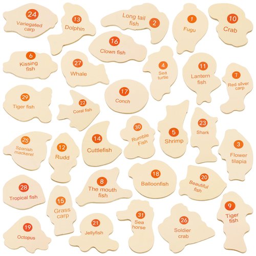 ONEST 34 Pieces Magnetic Fishing Game for Kids Wooden Magnet Fishing Game Wooden Magnetic Fishing Toys for Kindergarten Preschool Girl Boy