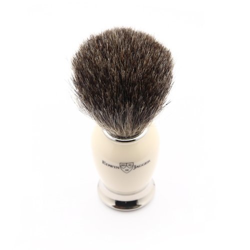 Edwin Jagger 81SB587 Simulated Pure Badger Hair Shaving Brush with Nickel Plated Collar and End Cap, Ivory