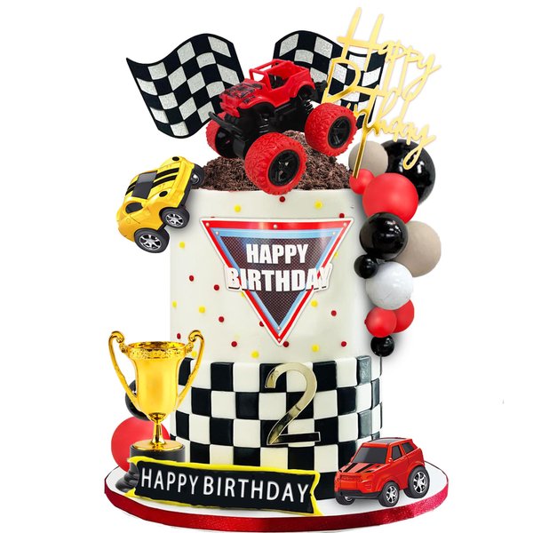 20 PCS Truck Cake Toppers Truck Cake Decorations Hot Red Ball Race Car Flame Blaze Wheel Cake Toppers For Kid Boy Truck Themed Racing Car Party Decorations Supplies (Truck 1)
