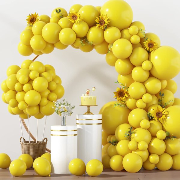 RUBFAC 129pcs Yellow Balloons Different Sizes 18 12 10 5 Inch Latex Balloon Garland Arch for Masquerade Party Decoration Gender Reveal Graduation Anniversary Baby Shower Party Supplies
