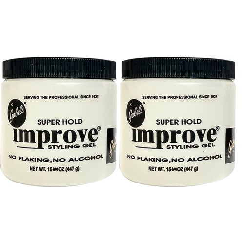 Improve Gabel's Styling Gel 15.75 oz (Clear) Pack of 2. Authentic Gabel's Manufacturer Direct has protection seal and Gabel's logo in black label on the jar.