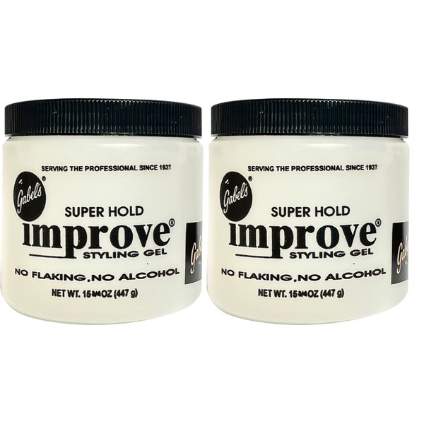 Improve Gabel's Styling Gel 15.75 oz (Clear) Pack of 2. Authentic Gabel's Manufacturer Direct has protection seal and Gabel's logo in black label on the jar.