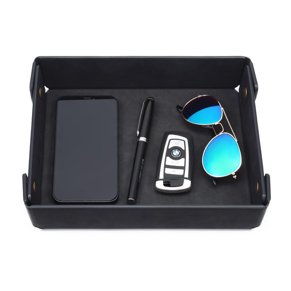 CASIRENA Faux Leather Valet Tray Organizer for Men - Catch-All Tray for Entryway Table Key, Wallet, Watch, Coin Change, Phone, Dresser EDC Dump Jewelry, Bedside Nightstand Desk-top Catchall Tray